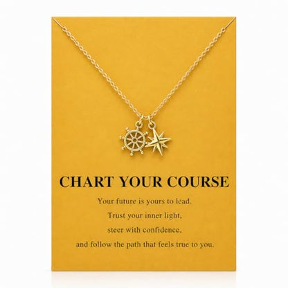 Zealmer Dainty 18K Gold Plated Compass World Map Pendant Necklace Graduation Gift for Friends - color: Set sail