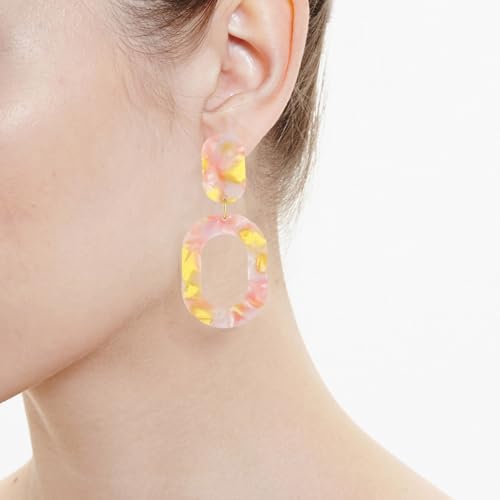 Oval Drop Dangle Earrings for Women, Statement Geometric Ellipse Dangling Earrings - color: Light Pink