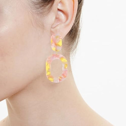 Oval Drop Dangle Earrings for Women, Statement Geometric Ellipse Dangling Earrings - color: Light Pink