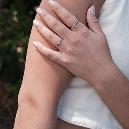 Sterling Silver Delicate Dainty Ring for Stacking Three-Stone Marquise Ring - color: Rhodium Plating - White
