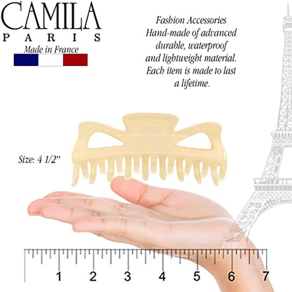 Camila Paris CP3506 French Large Hair Clips for Women Thick Hair for Long Curly Wavy Hair, Girls Hair Claw Clip, Durable Styling Big Claw Clip for Thick Hair, Strong Hold No Slip Grip, Made in France - color: Cream 4.5"