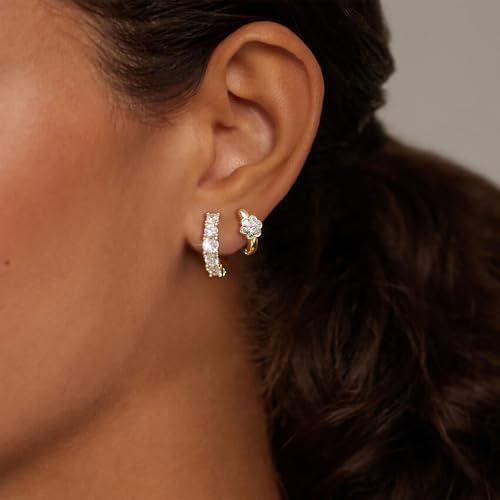 JINEAR 2 Pairs Gold Hoop Earrings for Women Dainty Huggie Earrings Set | 14K Gold Plated Cubic Zirconia Hypoallergenic Lightweight Waterproof Cartilage Hoop Earrings Trendy Jewelry Gift - color: hoop earrings-3