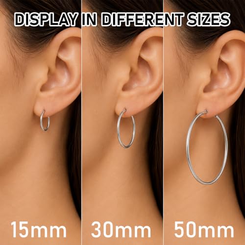 5 Pairs Clip On Hoop Earrings for Women, Silver Gold Clip on Earrings Stainless Steel No Piercing Fake Hoop Earring for Non-Pierced Ears 15mm 30mm 50mm