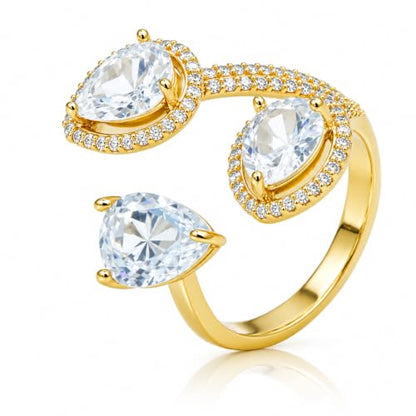 Aura & Irena 18K Gold Plated Pear-Shaped Cocktail Rings for Women, Non-Tarnish Adjustable Statement Ring with 3A Cubic Zirconia, Gift for Family Friend - color: Gold