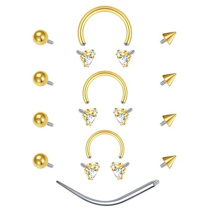 D.Bella 16G Horseshoe Septum Ring Surgical Steel Nose Hoop CZ Earring Eyebrow Lip Tragus Helix Daith Piercing Jewelry for Women Men 8-12mm - color: gold