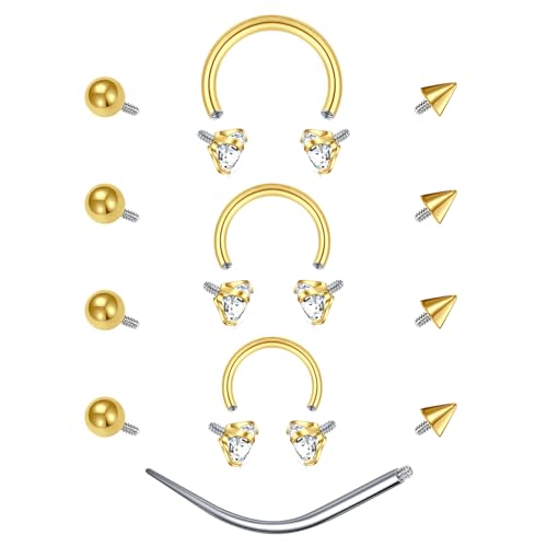 D.Bella 16G Horseshoe Septum Ring Surgical Steel Nose Hoop CZ Earring Eyebrow Lip Tragus Helix Daith Piercing Jewelry for Women Men 8-12mm - color: gold