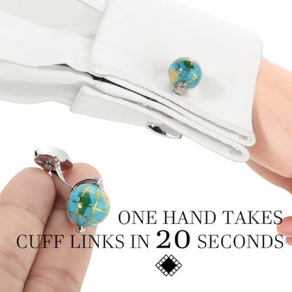HAWSON Various Unique Cuff Links Mens, Animal/Tactical/Music/Holiday/Cufflinks, Themed Wedding Dinner Party Gift Suit Accessories - style: World Globe