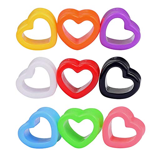 Qmcandy 6pcs/18pcs Heart Shape Acrylic Ear Tunnels Plugs Set Mix Color Stretcher Expander Piercing Tunnels Gauge 6G-7/8 inch - color: 9 pairs, 13/16" (20mm)