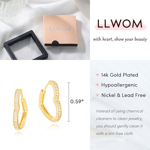 LLWOM Gold Huggie Earrings for Women-14k Gold/Silver/Rose/Black Plated Heart Hoop Earrings Hypoallergenic Lightweight Hoops Gifts - style: CZ Heart