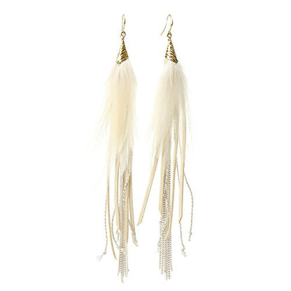 Bohemian Feather Dangle Earrings for Women with Shell Beads Long Tassel Design Drop Earrings - style: Style-Beige