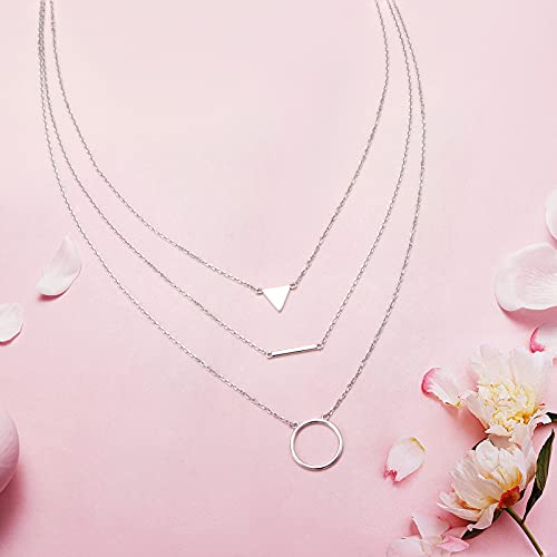 925 Sterling Silver Multilayer Layered Triple Long Chain Necklace for Women - style: Multilayer Layered 3