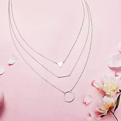 925 Sterling Silver Multilayer Layered Triple Long Chain Necklace for Women - style: Multilayer Layered 3