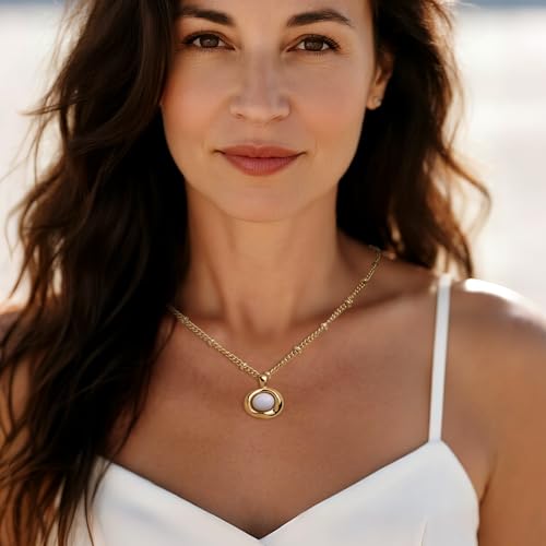Jean Beau Gold Stone Pendant Necklaces for Women, Chunky Gemstone Dangle Necklace Wedding Prom Fashion Jewelry Gift - color: White Agate