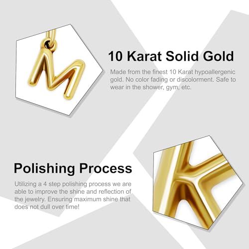 Gold Puffed Initial Letter Charm - 10 Karat Gold - 3D Bubble Letter Pendant - style: Letter m