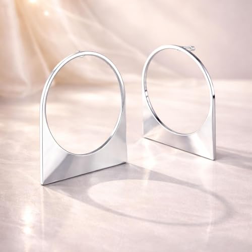 Large Chunky Gold Hoop Earrings for Women – Expensive Hollow Geometric Stainless Steel Statement Dangle Earrings with Textured Big Circle Design, Modern Metallic Fashion Jewelry Gift - color: Silver