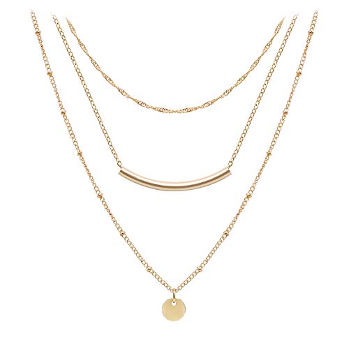 Aisansty Dainty Layered Choker Necklaces Handmade Coin Tube Star Pearl Pendant Multilayer Adjustable Layering Chain Gold Plated Necklaces Set for Women - color: Gold, style: Chain,Elegant,Gold Plated,Simple