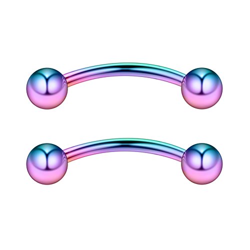 Ruifan 14G 14mm Surgical Steel Eyebrow Snake Eyes Tongue Navel Belly Ring Body Piercing Jewelry 2-6PCS - color: 14G 9/16" (14mm) Rainbow -2PCS