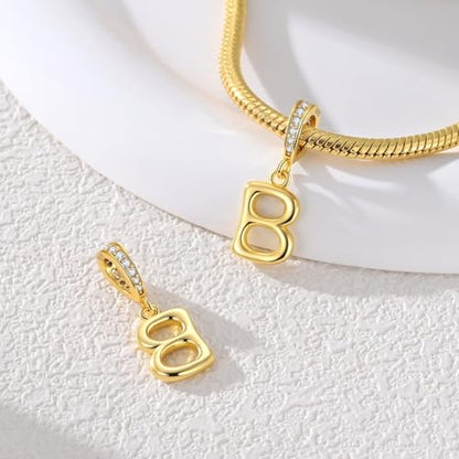 Hapour Gold Initial Letter Charms 925 Sterling Silver Alphabet Beads | 14K Gold Plated, A-Z Letter Charms, For Bracelets Necklace, Cubic Zirconia, DIY Dangle Pendant Beads, For Women Mom - color: Golden initial letter B