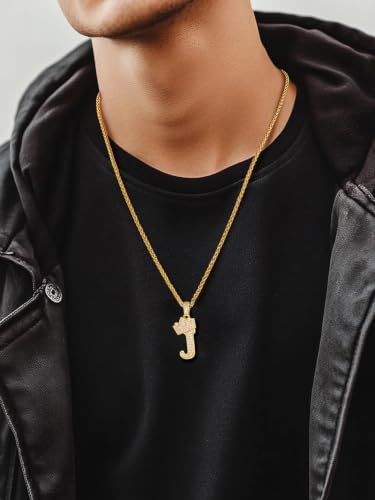 U7 Crown Initial Necklace Men Women, Bling Diamond A-Z 0-9 Letter Pendant with Wheat Chain, Silver/Black/Gold Plated CZ Alphabet Number Hip Hop Jersery for Father Husband - color: a. Gold, size: 10. J