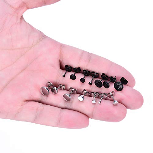 14 Pairs Stainless Steel Ball Stud Earrings Barbell Cartilage Tragus Helix Ear Piercing For Men Women 2-8mm Silver Black - style: C:7 Pairs Black and 7 Pairs Silver
