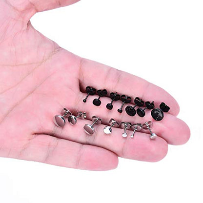 14 Pairs Stainless Steel Ball Stud Earrings Barbell Cartilage Tragus Helix Ear Piercing For Men Women 2-8mm Silver Black - style: C:7 Pairs Black and 7 Pairs Silver
