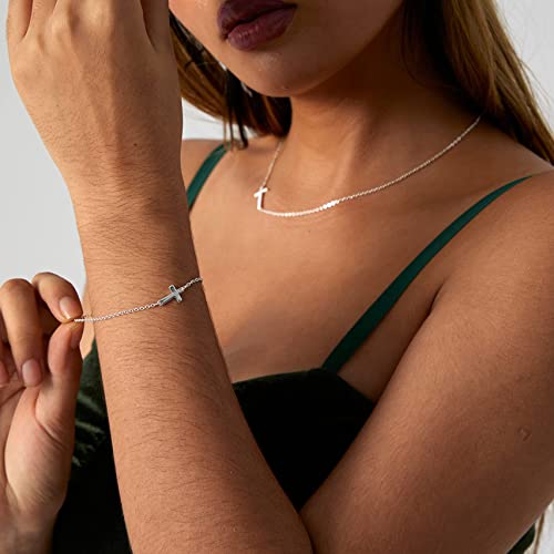 14K Gold Plated Handmade Dainty Dot Bracelet Cute Thin Everyday Bracelets for Women Men Size 6.5"+2" Extender - color: Cross:White Gold