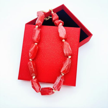 Red Beaded Necklace for Women Chunky Beaded Necklace Adjustable Acrylic Bead Choker Necklaces Big Statement Necklaces Jewelry Accessories - color: 25MMLongBead