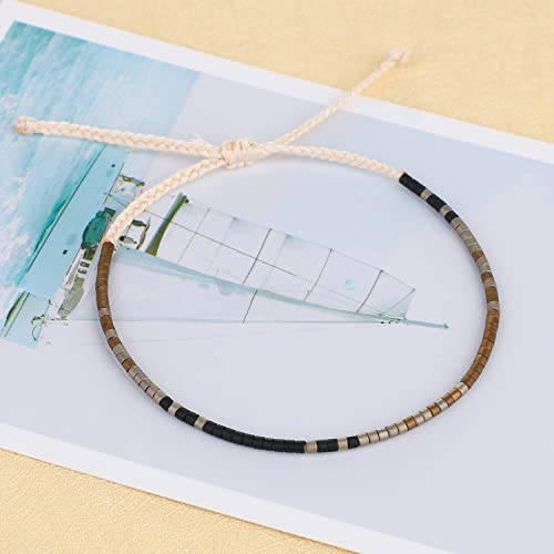 KELITCH Women Friendship Bracelet Seed Beads Miyuki Thin Strand Bracelets Adjustable Boho Jewelry - color: Brown 88B