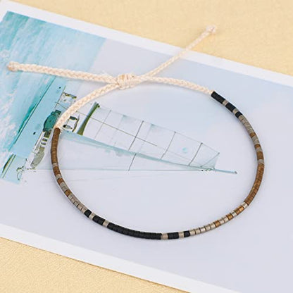 KELITCH Women Friendship Bracelet Seed Beads Miyuki Thin Strand Bracelets Adjustable Boho Jewelry - color: Brown 88B