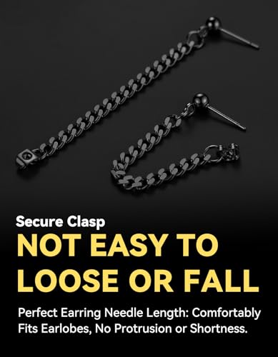 ChainsHouse Stud Earrings for Men Women,316L Stainless Steel/14K Gold/Black Plated Metal, Punk Hypoallergenic Surgical Huggie Hoop Earrings Mens Jewelry Piercing Hoop Earrings - style: C: Black-Cuban Chain
