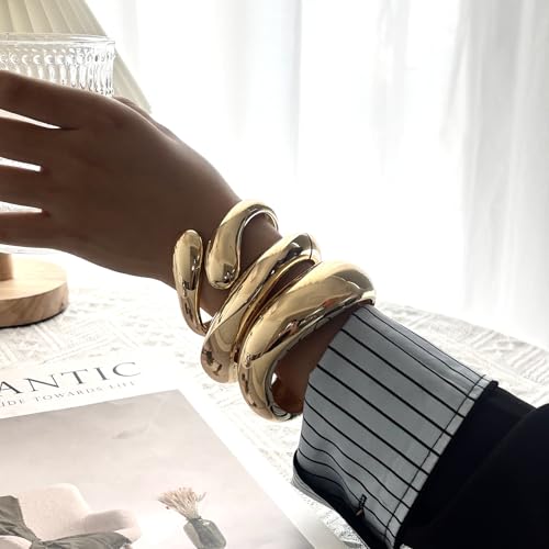 Giovanchi Chunky Gold Bangle Bracelets for Women | 14K Gold Plated Cuff Bracelets, Stackable Dainty Gold Bracelet Sets, Non Tarnish Fashion Jewelry Gift - style: A3-Gold