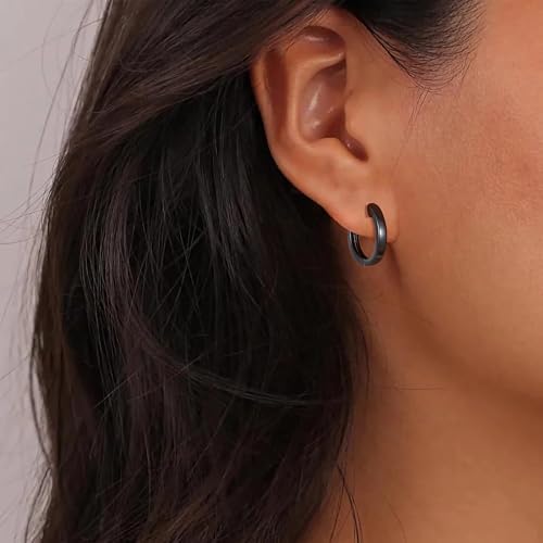 Gacimy Gold Huggie Earrings for Women, 14K Real Gold Plated, Small Hoop Earrings Cartilage Ear Cuff - color: Black, size: 15MM