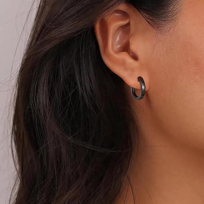 Gacimy Gold Huggie Earrings for Women, 14K Real Gold Plated, Small Hoop Earrings Cartilage Ear Cuff - color: Black, size: 15MM