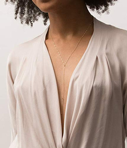 Dcfywl731 Minimal Dainty Gold Plated Dangle Earrings Layered Bar Pendant Neckalce Gold Long Y-Necklace Gold Earrings and Necklaces Set Delicate Lariat Chain Jewelry for Women - color: B2: sliver long necklaces
