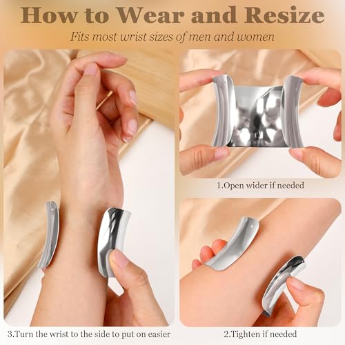3Pcs Chunky Gold Cuff Bracelets Open Wide Bangle Bracelets Set for Women Minimalist Irregular Bracelet Statement Wrist Cuff Wrap Bracelet Jewelry - style: styleC silver