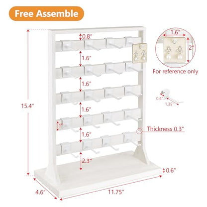 Ikee Design Wooden Jewelry Earring Display Rack, 20 Removable Metal Hooks | Wooden 5 Tiers Jewelry Display Rack with Hooks: Comes with 20 removable metal hooks for earrings, earring cards, bracelets. - color: e) Wash White w/White Hook, 2 Pieces