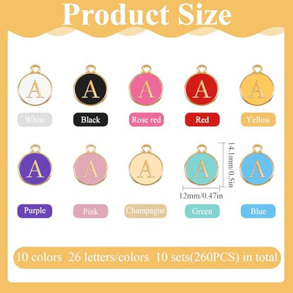 260 Pcs Letter Charms for Jewelry Making Double Sided Alphabet & Initial Charms for DIY Bracelet, Necklace, Jewelry Making(Multicolor)