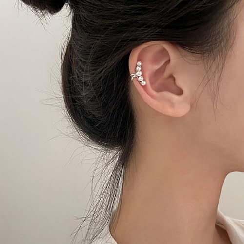 1Pair of Pearl Earrings Cuff For Women Non Piercing Fake Cartilage Wrap Ear Cuff Fashion Earrings Hypoallergenic Ear Cuff Ear Clip on Dainty Jewelry Accessory for Women Trendy - color: Silver