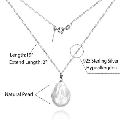 925 Sterling Silver Dainty Freshwater Cultured Pearl Choker Necklace White Genuine Real Pearl Charm Necklaces Jewelry Gifts for Her - color: Baroque-Silver