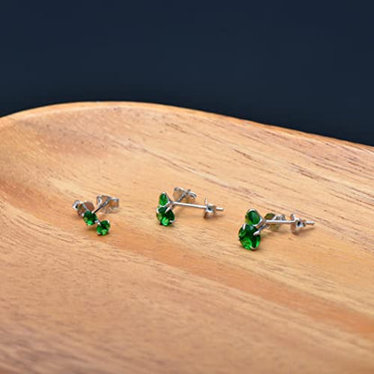 3 Pairs Color Zirconia Earrings Studs, Sterling Silver Studs Earrings Set 3MM 4MM 5MM - color: Green