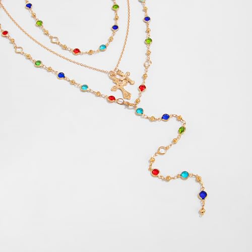 Layered Necklace for Women, Cross Pendant Y Necklace Set, 18K Gold Plated Dainty Stackable Jewelry Gift for Everyday Wear - style: 3PCS - D
