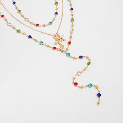 Layered Necklace for Women, Cross Pendant Y Necklace Set, 18K Gold Plated Dainty Stackable Jewelry Gift for Everyday Wear - style: 3PCS - D