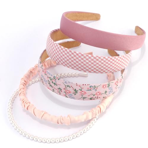 Headbands for Women Girls, 5 Pack Non Slip Wide Padded Headbands with Pearl & Floral Design - Fashion Headbands Trendy Hair Accessories