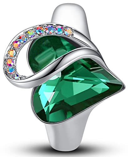 Leafael Infinity Love Women's Adjustable Crystal Heart Ring with Birthstone Crystals Healing Stones, Jewelry Gifts for Women, Birthdays Valentine's Day, Silver-Tone, Open End, Size 6.5-8 - color: 11-May-Romance-Emerald Green