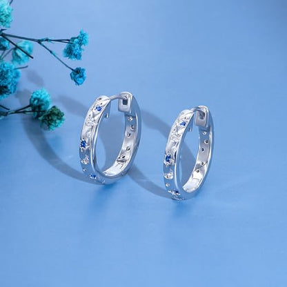 JSGEMSLEE Hypoallergenic Cubic Zirconia Hoop Earrings for Women 925 Sterling Silver Huggie Hoops Earrings CZ Earrings Jewelry Gifts - color: Star Moon Hoop