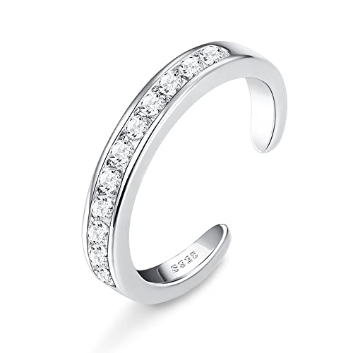 FIASASO 925 Sterling Silver Toe Rings for Women Adjustable 14K White Gold Plated Flower Cz Snake Twist Opal Band Rings Summer Beach Open Toe Rings Foot Jewelry - style: cz