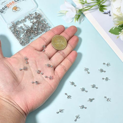 Beebeecraft 100pcs Ball Stud Earrings 304 Stainless Steel Tiny Ball Stud Earrings with Butterfly Ear Backs for Women Men - size: 4mm