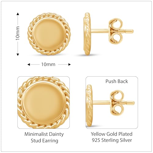 AFFY 14K Gold Plated 925 Sterling Silver Plain Minimalist dainty Stud Earrings Jewelry For Her Women Birthday Gift - color: Rope