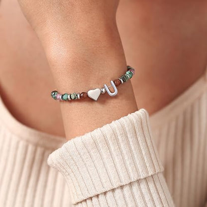 Heart Initial Bracelets for Teen Girls, Teen Girl Gifts Trendy Stuff, Christmas Stocking Stuffers for Kids, Unique Gifts for Teenage Girls on Birthday Graduation - style: U