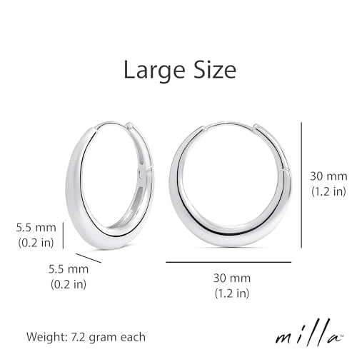 Milla Small Silver Hoop Earrings and Chunky Gold Hoops for Women | Small Chunky Silver Hoops and Thick Gold Hoop Earrings for Women. Available in 14K Gold and Silver Plated Finish - color: Silver - 30 mm Large